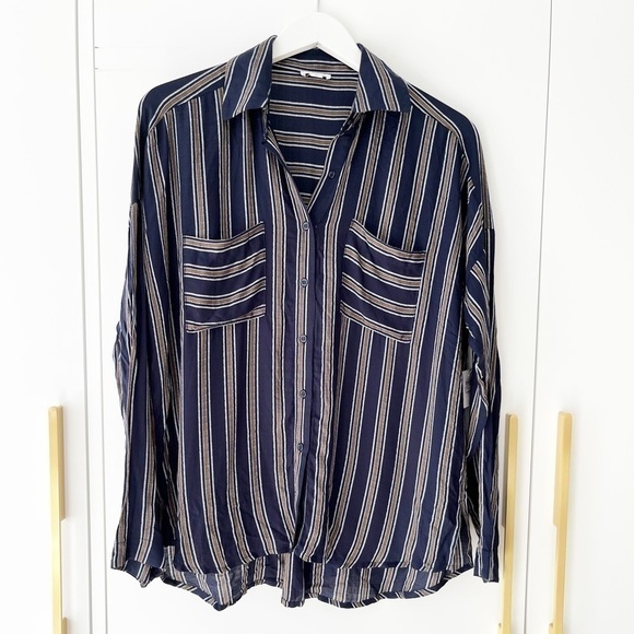 BNWT B.P. Navy Striped Button Down - Picture 1 of 8